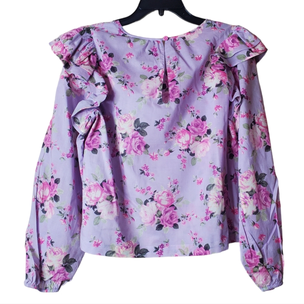 Chelsea & Violet Blouse Floral Purple Pink Ruffle Boxy Sz Medium New NWT… - Picture 2 of 12